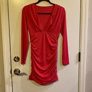 hot pink low cut cocktail dress